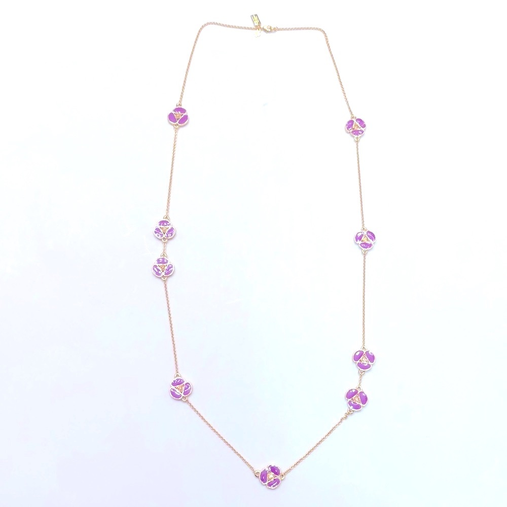 NWOT kate spade Disco Pansy Violet Necklace With Glossy Purple Blossoms